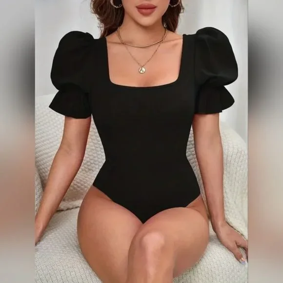 Bodysuit Flaunt Your Curves in This Sexy & Stylish Puff Sleeve ! - Picture 3 of 14